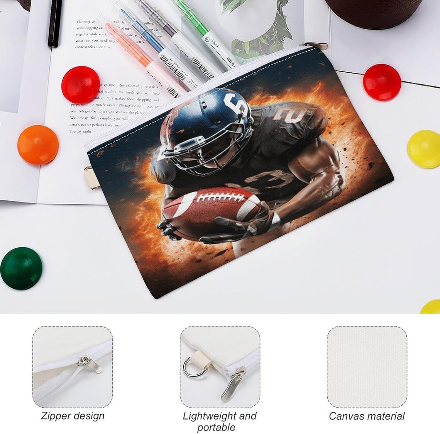 Cool American Football Coin Purse Pouch for Men Women Travel Portable Check Wallet Zipper Bank Bag Canvas Coin Wallet Money Bag 7.4 in X 4.6 in Money Pouch Lightweight Change Holder