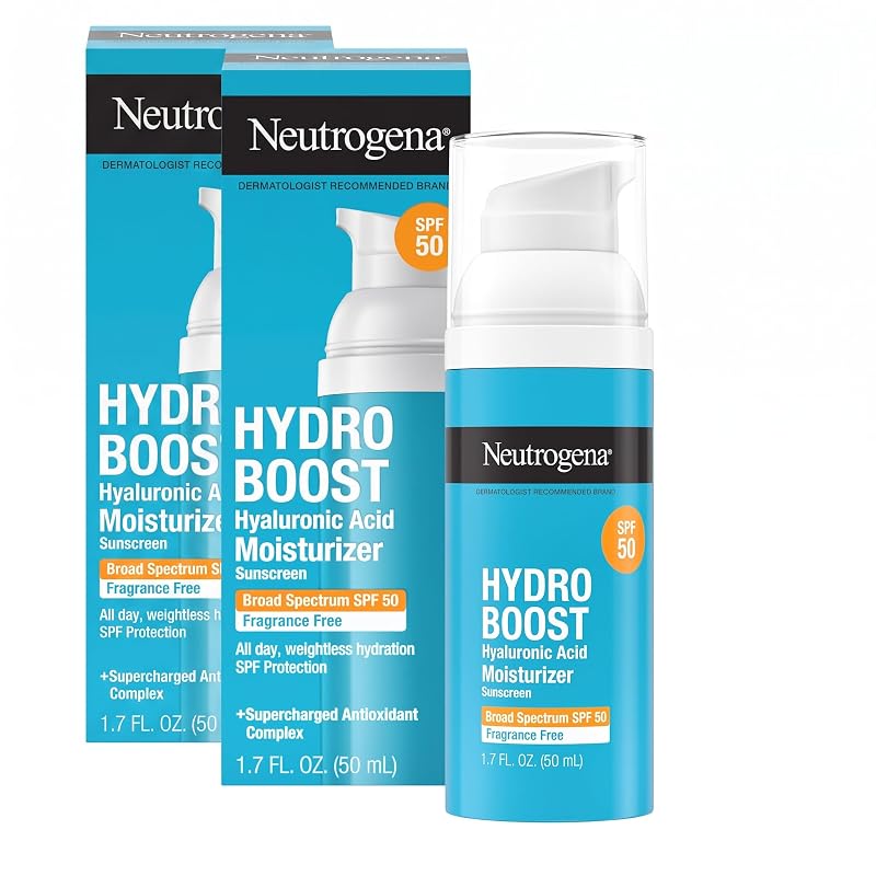 Neutrogena Hydro Boost Hidratante Facial com Ácido Hialurônico e SPF 50, Sem Fragrância, Pacote com 2