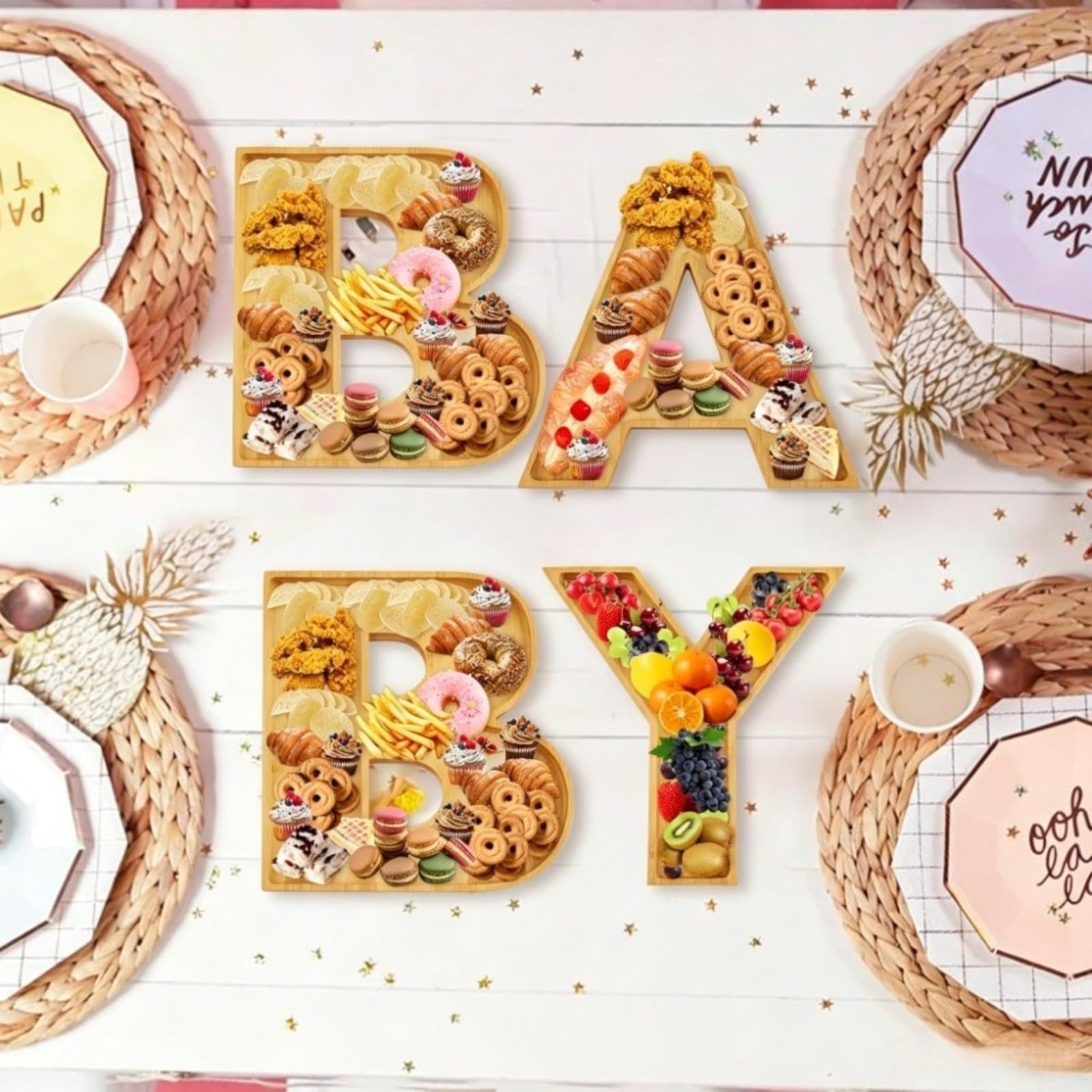 Für Holz Servierbrett Baby Buchstabenform 23X23cm, 4-teiliges Dessert
