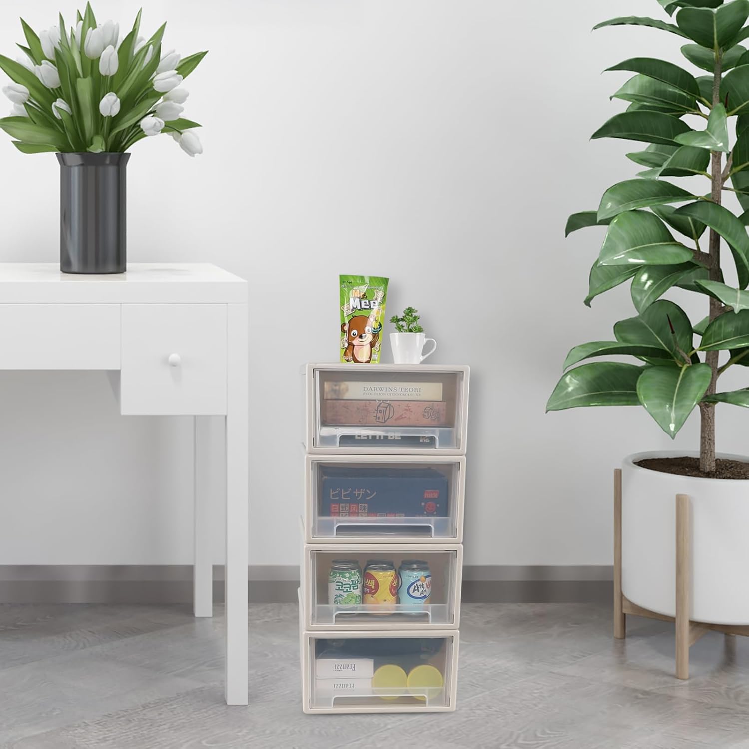 Sadstory 18 Quart Plastic Stacking Storage Drawers, Stackbale Drawers Units, 4 Packs