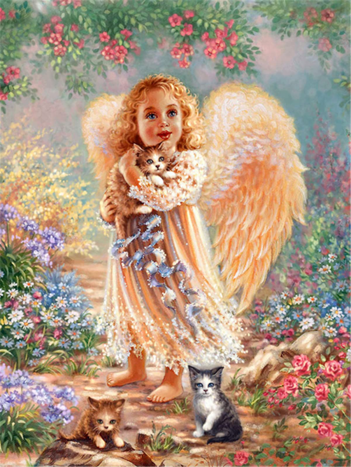 Kat Diamond Painting Kits - Oranje Kat tussen Bloemen Speciaal Gevormde Boren