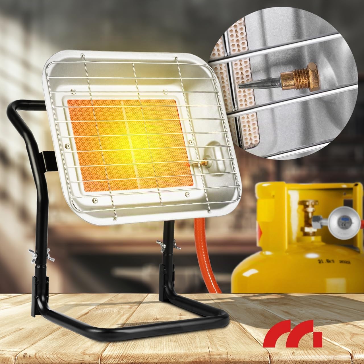MalTec Gasheizstrahler Gazcamp Strahlende Flaschenhalter STEHEND 4,5kW Sunshine Camping inkl. Gasschlauch Gasdruckregler