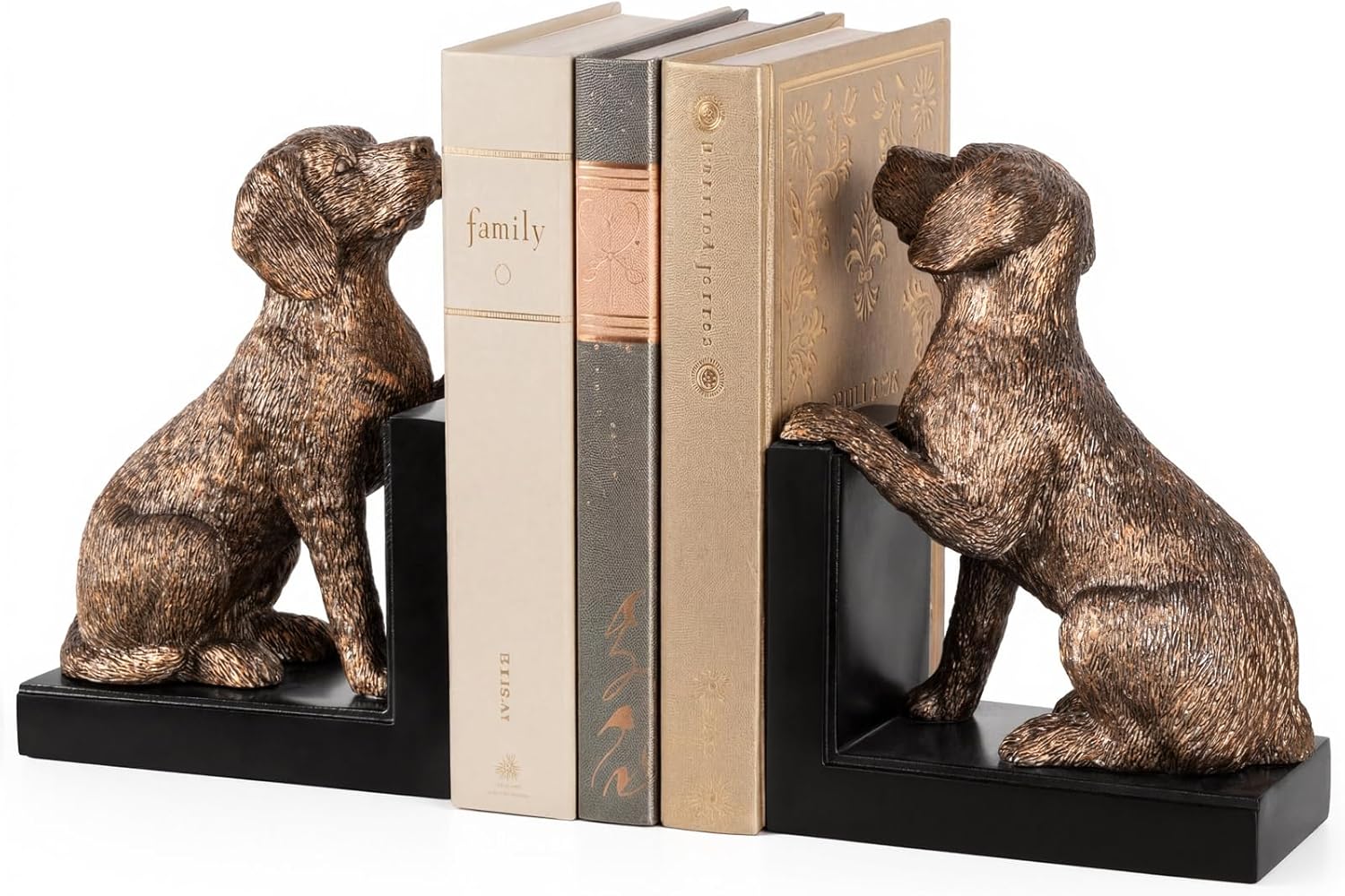 Dog Decorative Bookends, Beagle Dog Book Ends for Shelves, Bookends for Heavy Books with Anti-Slip Base Resin Book Stoppers for Home Office Decor (Bronze)
