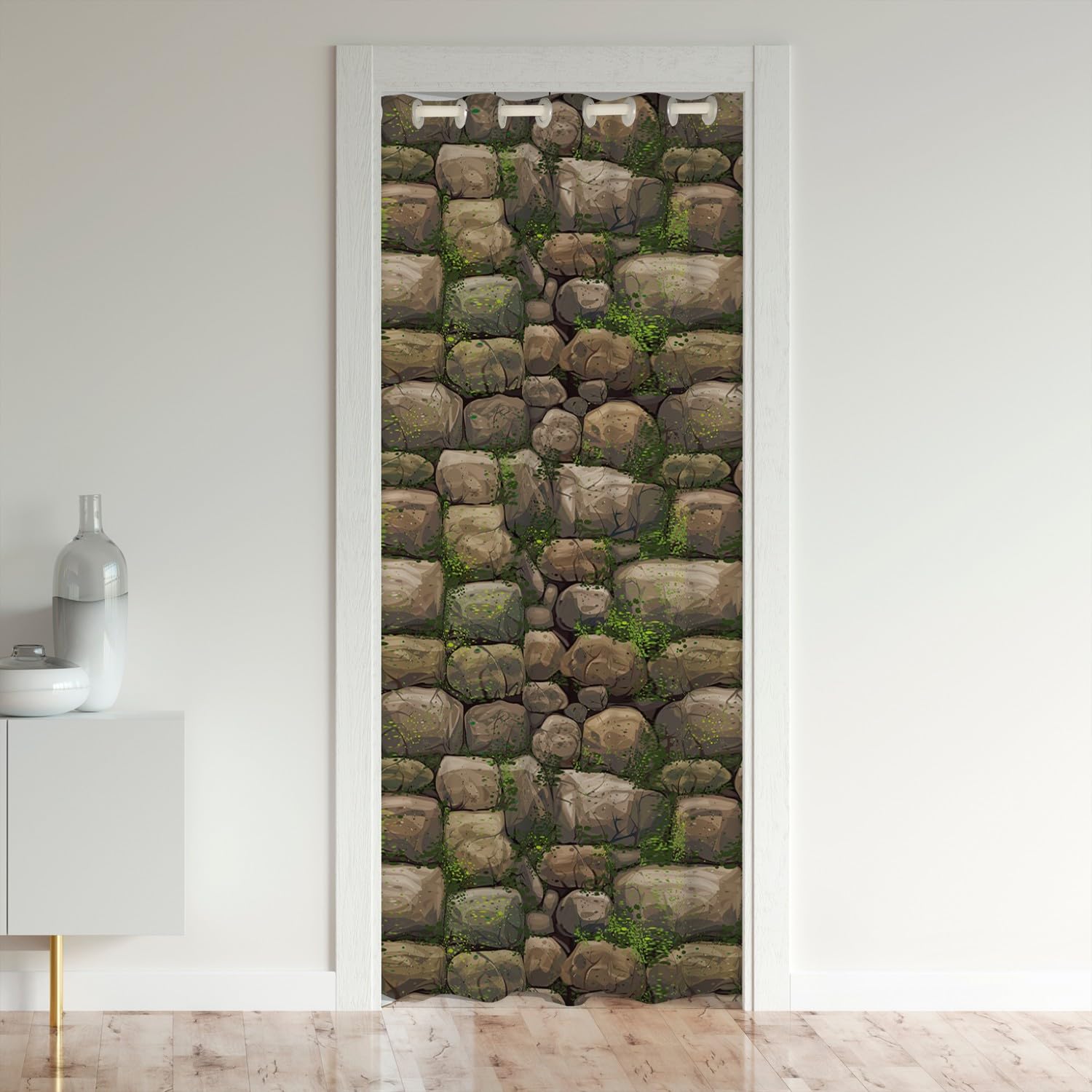 Loussiesd Nature Window Treatments Set Stones Moss Closet Door Cover Curtain for Bedroom Living Room Set Wild Natural Rock Door Curtain for Doorway Privacy Brown Green 132x203cm