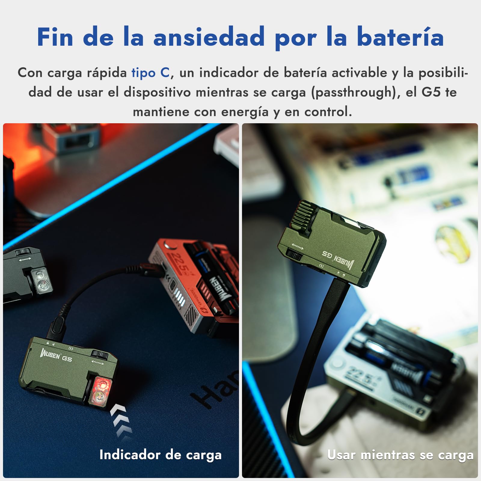 WUBEN G5 Linternas LED Alta Potencia 400 Lúmenes, Linterna LED Recargable USB RGB Potente, Linterna Led Pequeña a Pilas, IP68 Impermeable Portátil Flashlight Emergencia Camping（Negro）