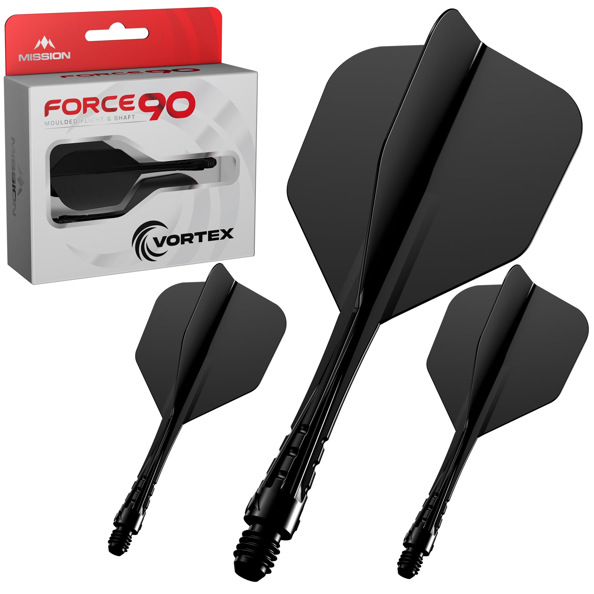 Mission Darts | Force 90 Vortex | Integrated Precision Moulded Dart Flight And Shaft System | Multiple Styles | Multiple Colours. (Standard No6 - Short, Solid Black)