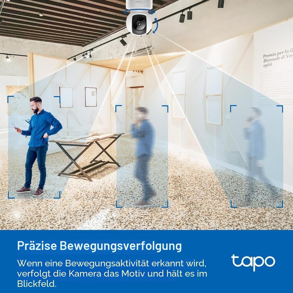 Tapo C202 360° WLAN Überwachungskamera, Ethernet/Wi-Fi-Anschluss,1080P HD, Bewegungsverfolgung, Nachtsicht, Zwei-Wege-Audio, kompatibel mit Alexa und Google Assistant, bis zu 512GB Lokale Speicherung