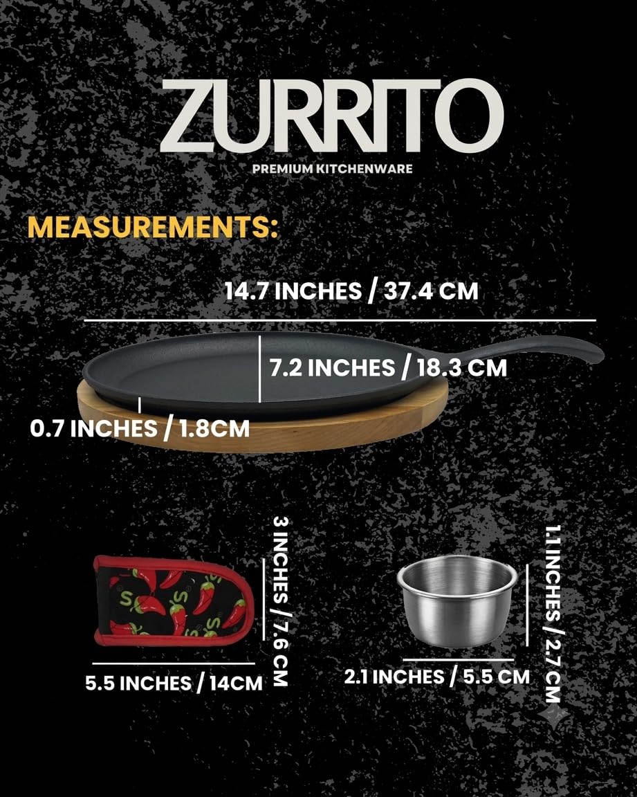 Cast Iron Fajita Skillet Set - Restaurant Quality -5