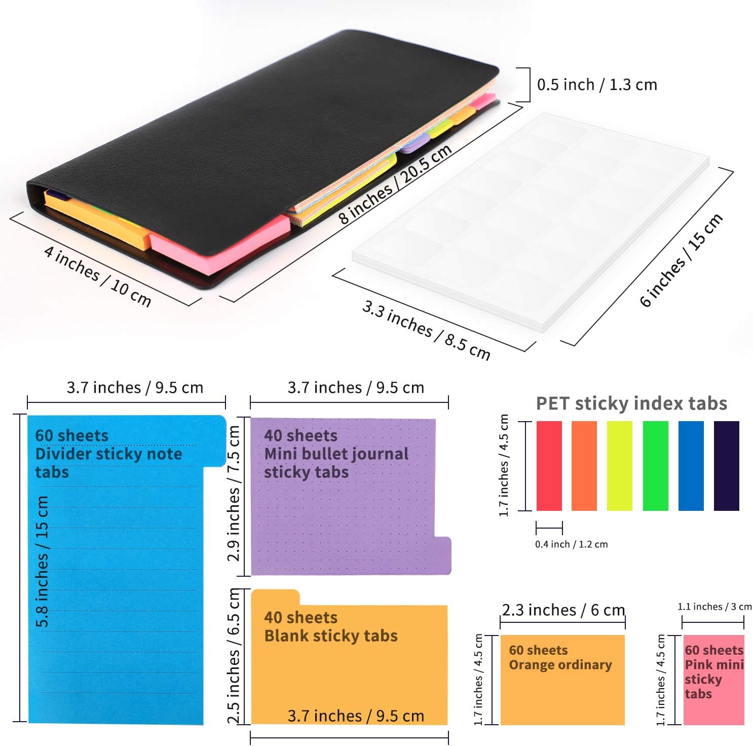JARLINK 578-in-1 Divider Sticky Notes Set, Super Sticky Page Markers Prioritize with Color Coding, 60 Ruled, 40 Dotted, 40 Blank, 60 Orange and Pink, 150 Index Tabs and 168 Labels