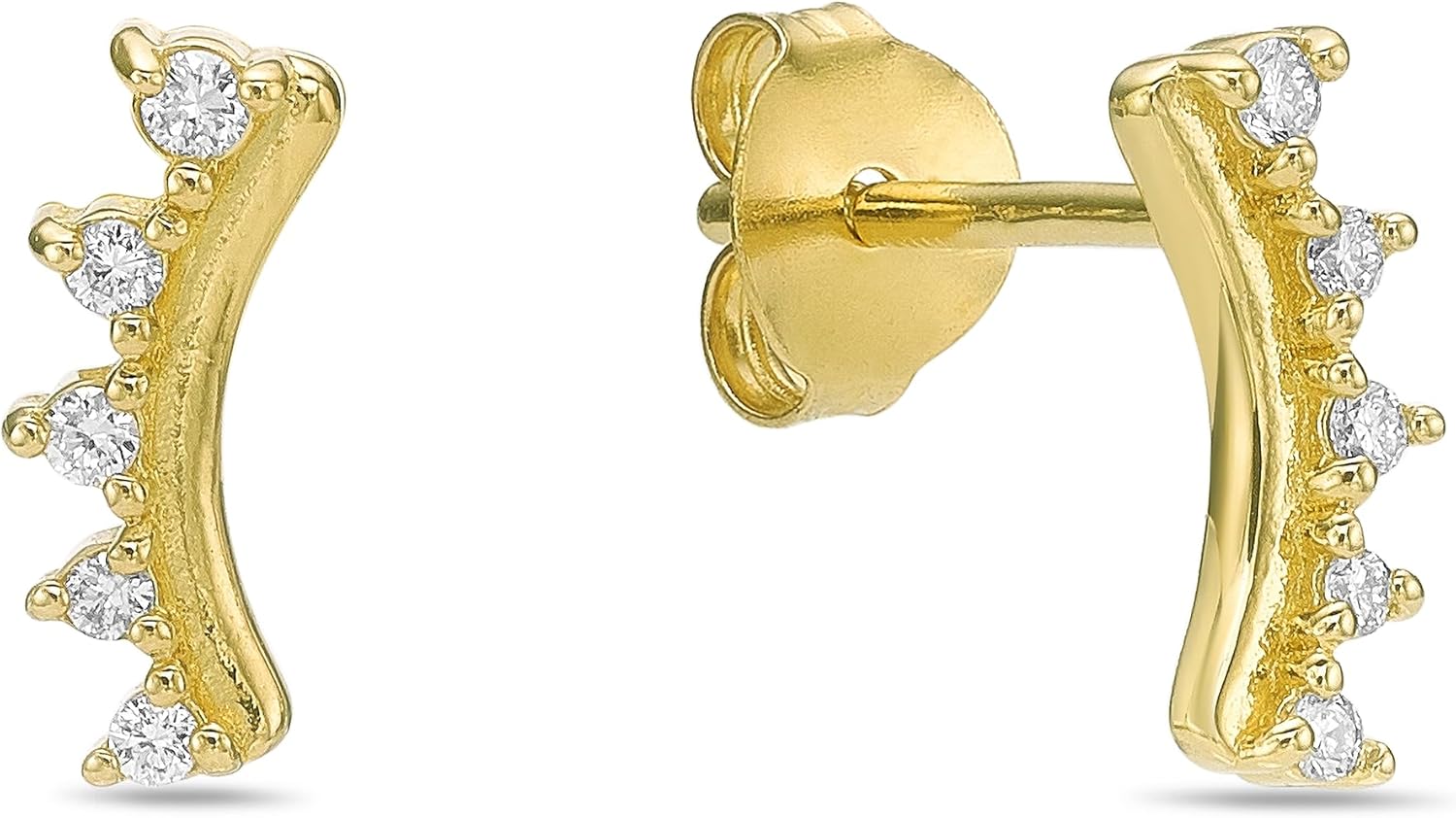 Lavari Jewelers 1/10 Carat Round Lab Grown Diamond Crawler Earrings for Women I 18k Yellow Gold Plated 925 Sterling Silver Ear Climber for Her I Hypoallergenic Push Back Studs