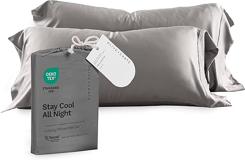Olive + Crate Tencel - Fundas de almohada refrescantes de eucalipto para personas que duermen con calor, absorben la humedad, regulan la