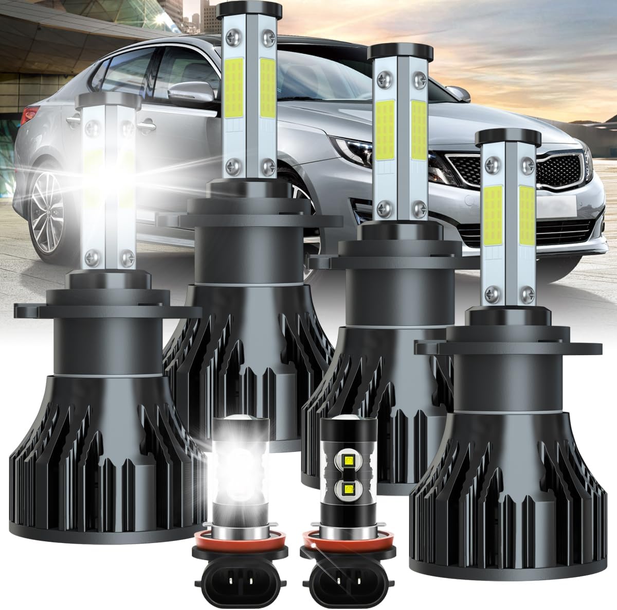 H7 High Beam+H7 Low Beam+H11 Fog Lights Bulbs,fit for KIA OPTIMA 2014 2015,500% Brightness 6000K Xenon White 30000LM 80W,1:1 Size Halogen Replacement,Plug N Play,IP68,6PCS