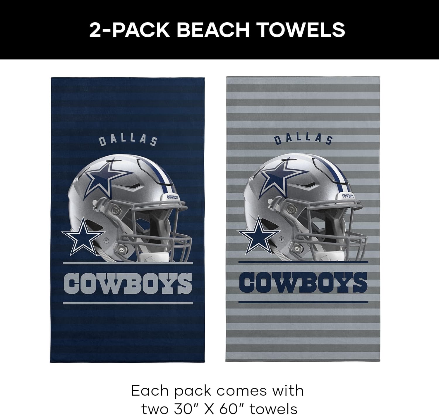 Northwest NFL Dallas Cowboys 2-Pack Beach Towel Set, 30" x 60" Each, Standard, Team Colors - Image 2