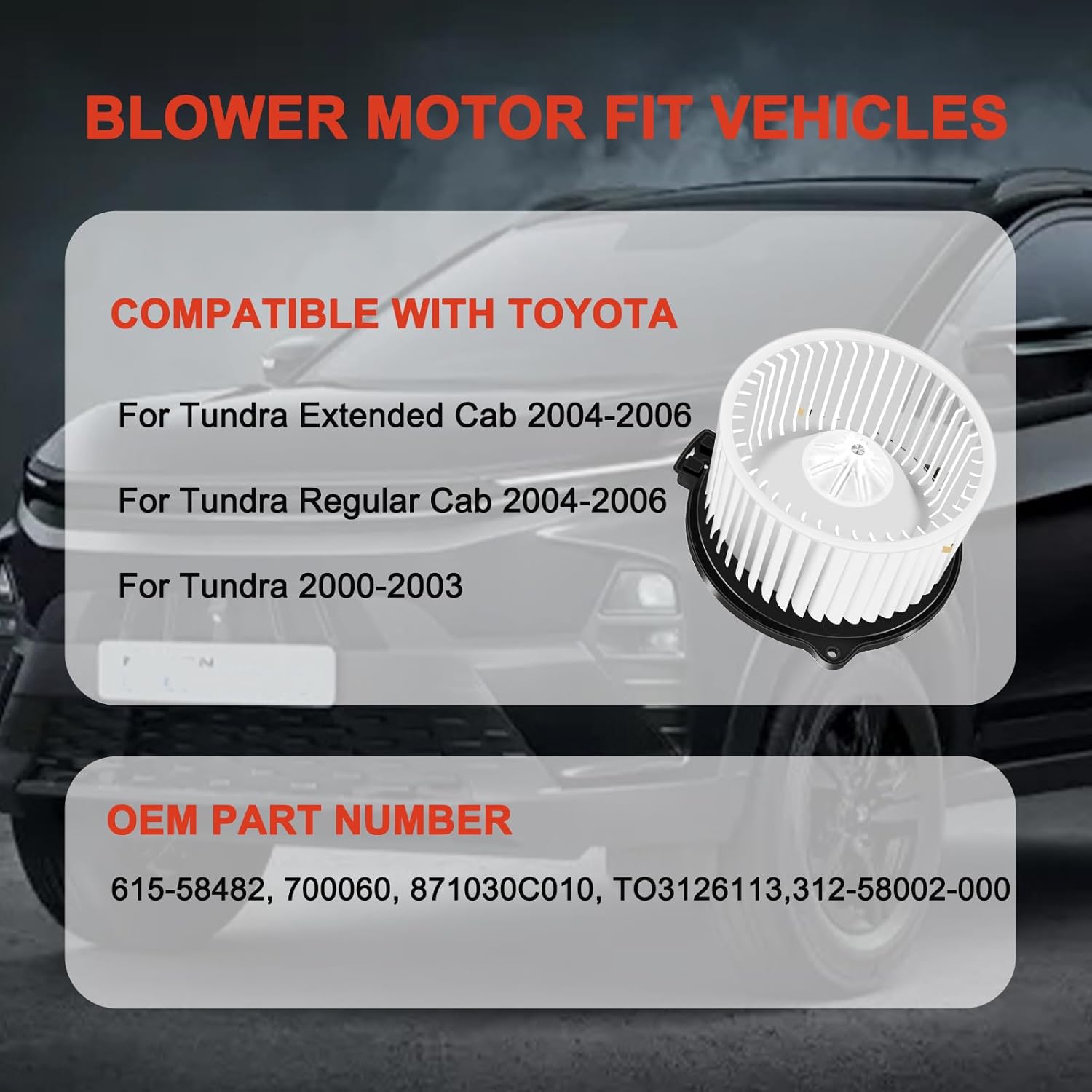 700060 HVAC AC Blower Motor Fan Heater Motor Replacement Compatible with Tundra Extended Cab 2004-2006, for Tundra Regular Cab 2004-2006, for Tundra 2000-2003 87103-0C010