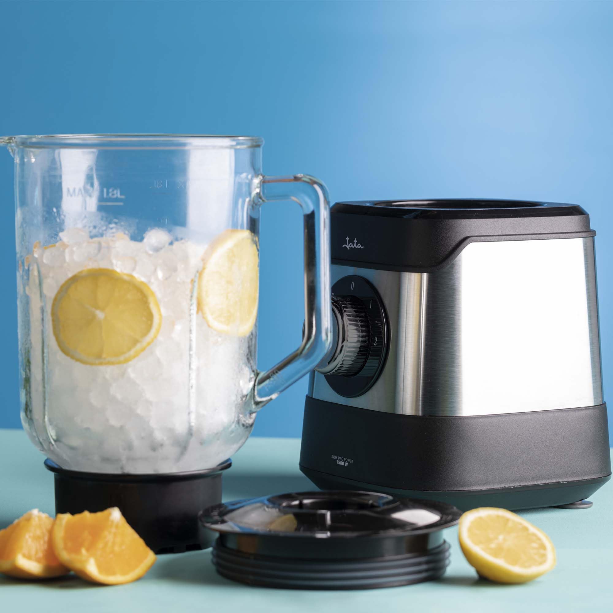 JATA JEBT3855 - Batidora de Vaso 1500 W con Jarra de Cristal 1,8 L, Motor AC Alto Rendimiento 17000 RPM, Tritura Hielo, 2 Velocidades + Pulse, Cuchillas Acero Inoxidable, Sistema Seguridad
