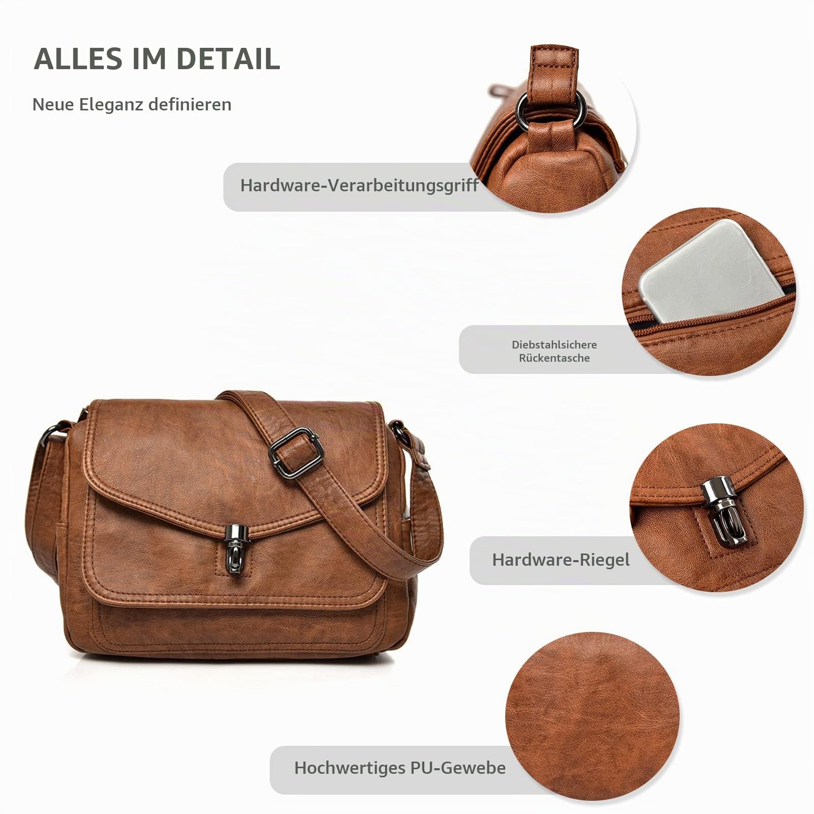NICOLE & DORIS Women's Vintage Soft Leather Satchel Bag - Multi Pockets, Lightweight Hobo Bag