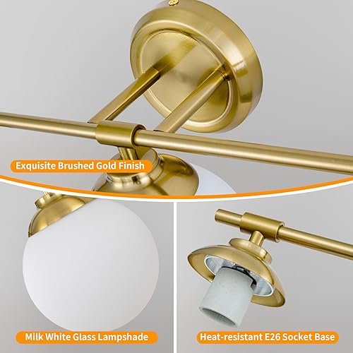 Miniatura 3 de Lámparas de baño de 24 pulgadas, ETL doradas, 3 luces de tocador de baño sobre espejo con pantalla de vidrio de leche, iluminación de aplique de
