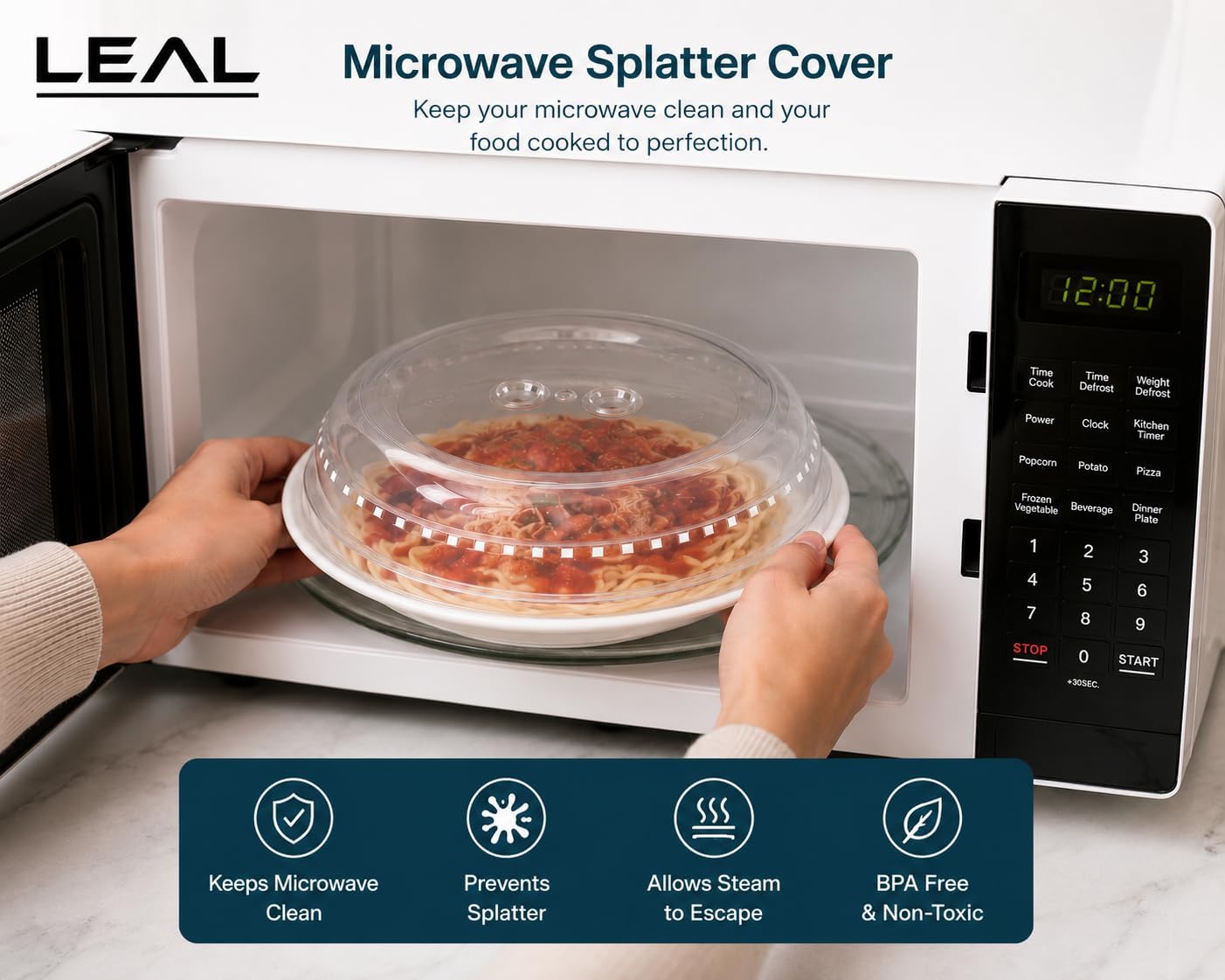 LEAL Microwave Cover for Food 10.5” – Clear Microwave Splatter Cover with Steam Vents, Dishwasher Safe Reusable Microwave Lid, BPA-Free Plate Cover for Microwave Heating