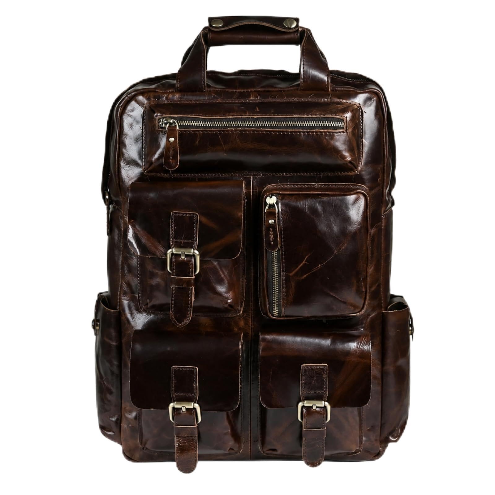 Mochila Vacuno Real Estructurada Mochila con Acabado Envejecido Vintage Resistente para Profesionales, Estudio