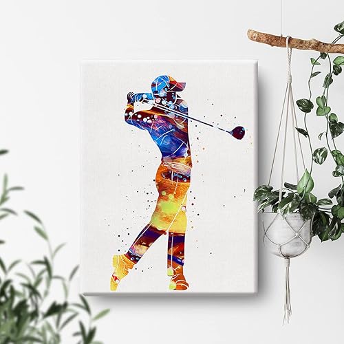 Miniatura 4 de Arte de pared de acuarela de golf, deportes, golfistas, impresiones sobre lienzo para decoración de pared en el hogar, oficina, obras de arte