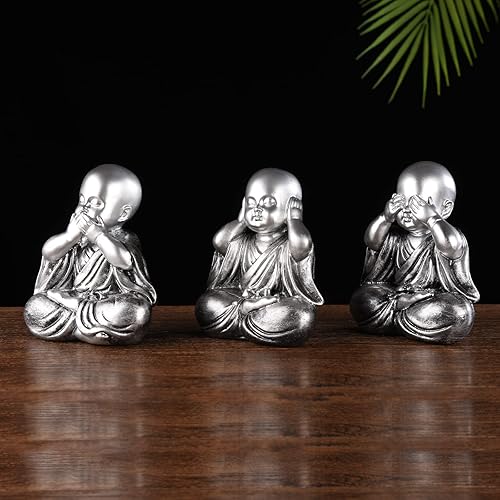 Miniatura 8 de BRABUD Resina 3 estatuas de monje sabio, no ver mal, hablar, no mal, no hacer mal, estatuilla de sala de estar, dormitorio, oficina, tienda,