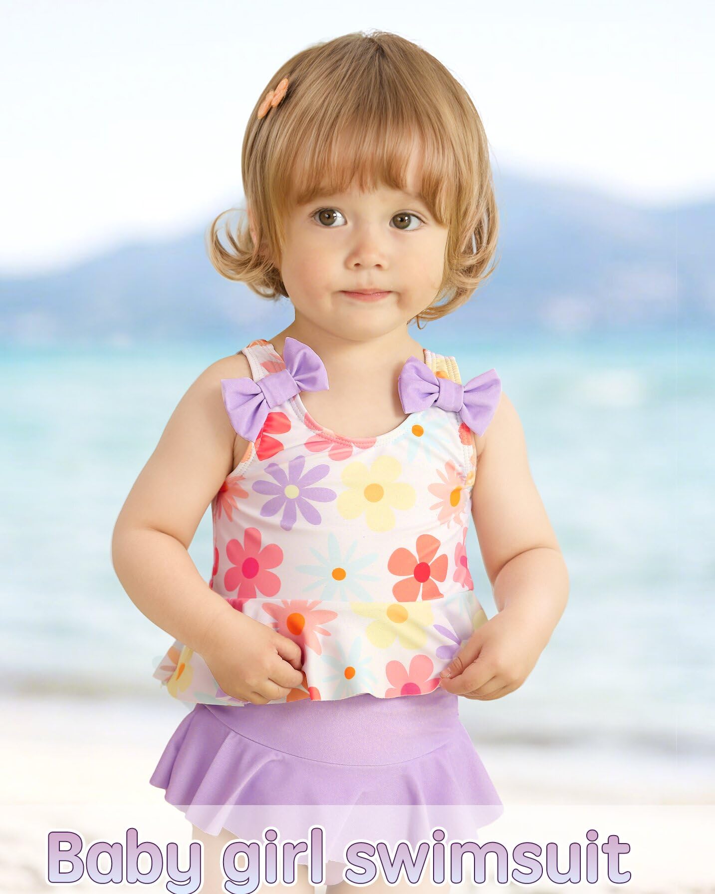 Mioglrie Traje de baño para bebé, traje de baño para niña, traje de baño para verano, playa, bikini, tankini, sombrero, 3-24 meses, 2t-5t