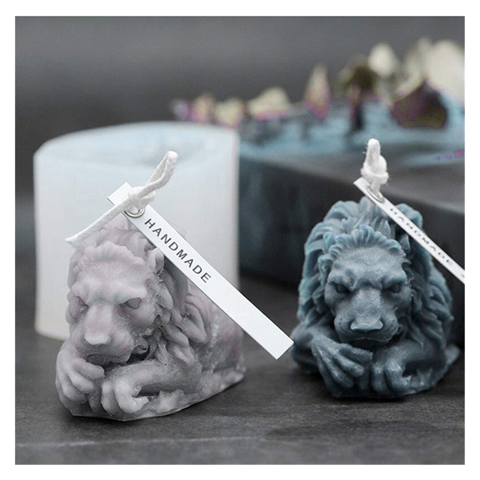 MAODING3D Lion Candle Mold Resin Crafts Handmade Lion Candle Silicone Mold Decoration Fondant Cake Baking Mold