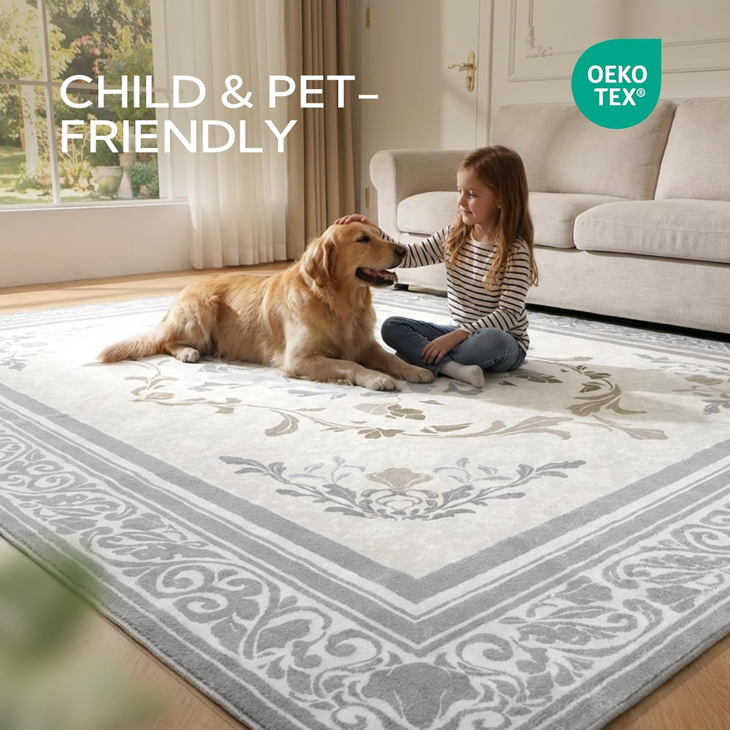 SOULFUL Medium Pile 3x5 Area Rug - Cozy Soft Underfoot Small Entryway Rug - Light Taupe Boho Floral - Washable Non-Slip - Perfect for Living Room Bedroom Foot Kids Room Reading Nook