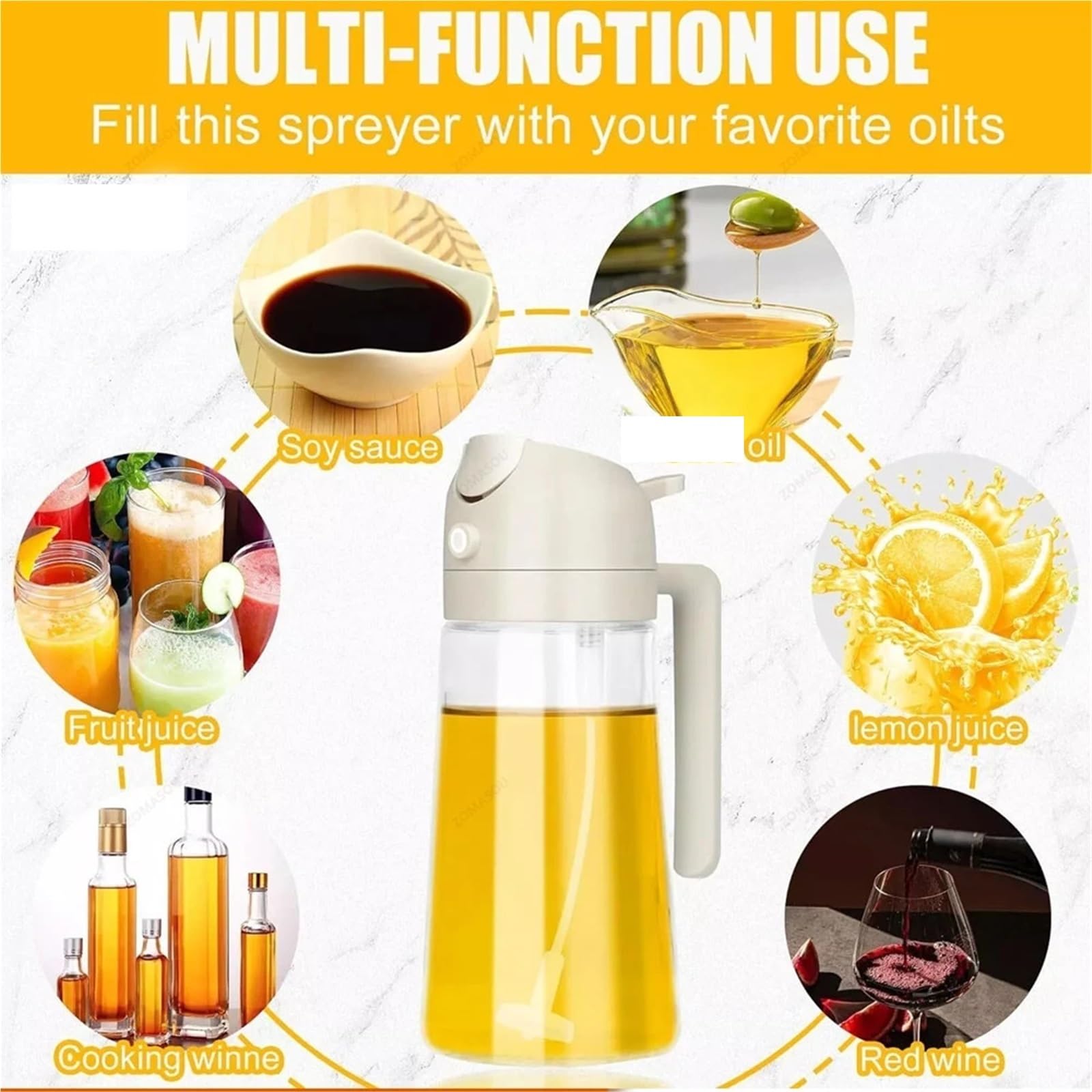 Pulverizador de aceite de cocina, Pulverizador 2 En 1, Vertedor De Aceite, Botella Vacía, Contenedor Plástico, Dispensador, Vaporizador, Cocina, Barbacoa, Utensilios Acampada(2Pcs Yellow)