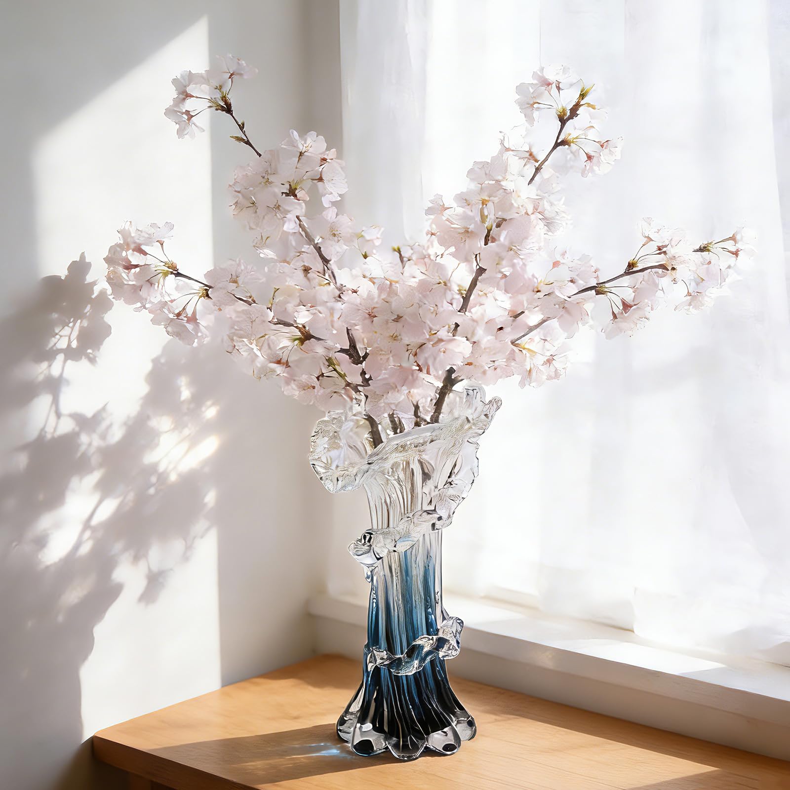 Vase en verre soufflé à la main bleu, art unique, magnifique vase en verre océan pour la maison, centre de table, table basse de salon, décoration de bureau - 24,9 cm H (moyen)