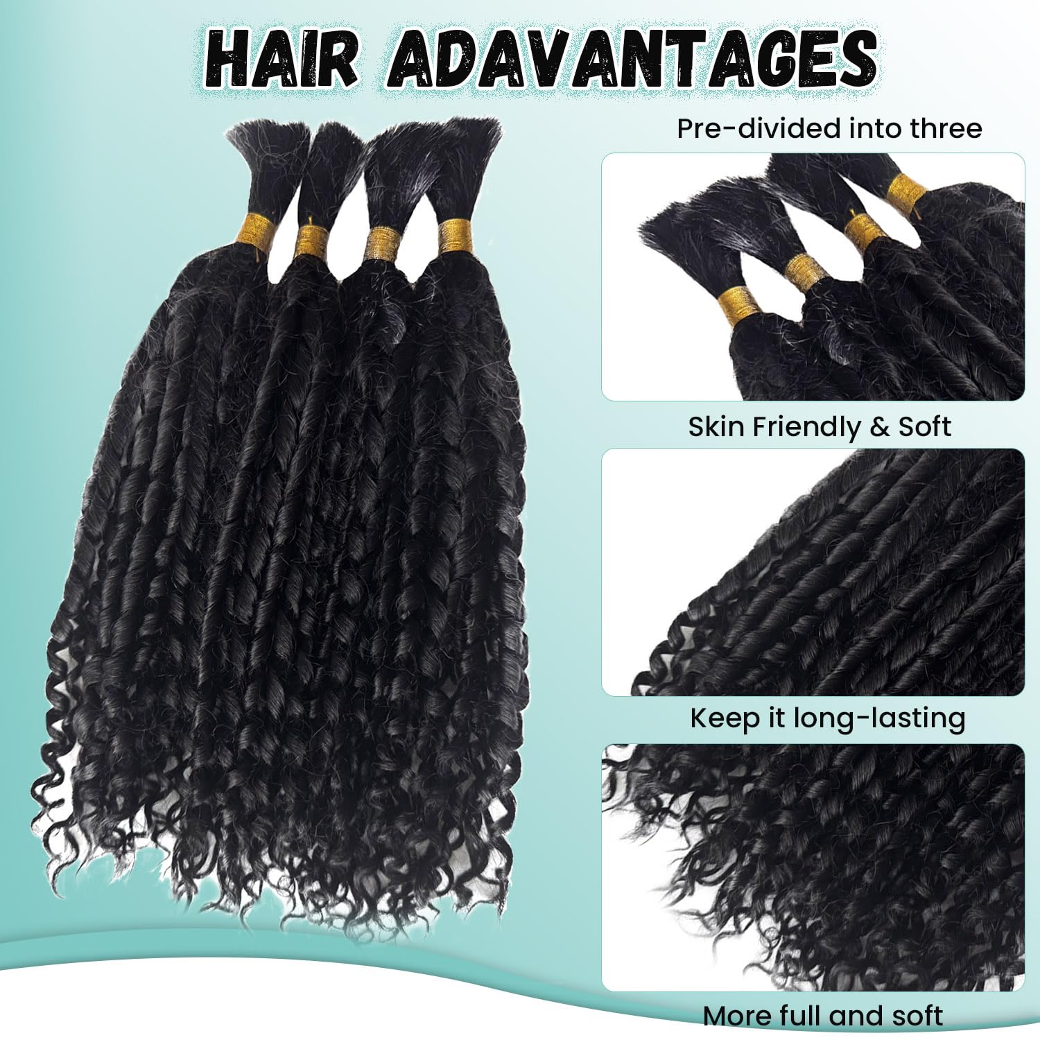 Human Braiding Hair for Boho Braids 26 Inch Human Hair Braiding Hair Water Wave Boho Hair for Braiding Knotless 12A Curly Bulk Human Hair for Braiding Bohemian 100G 2 Bundles/Pack Natural Black Color