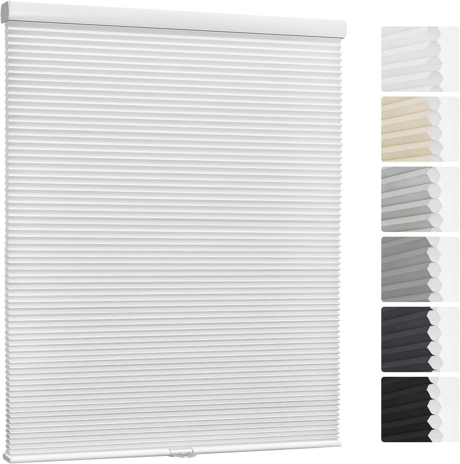 Keego Cordless Cellular Shades Heat Insulated Honeycomb Blinds Custom Size Easy to Install Light Filtering Blinds for Windows Shades for Bedroom Windows (White, 70" W x 64" H)