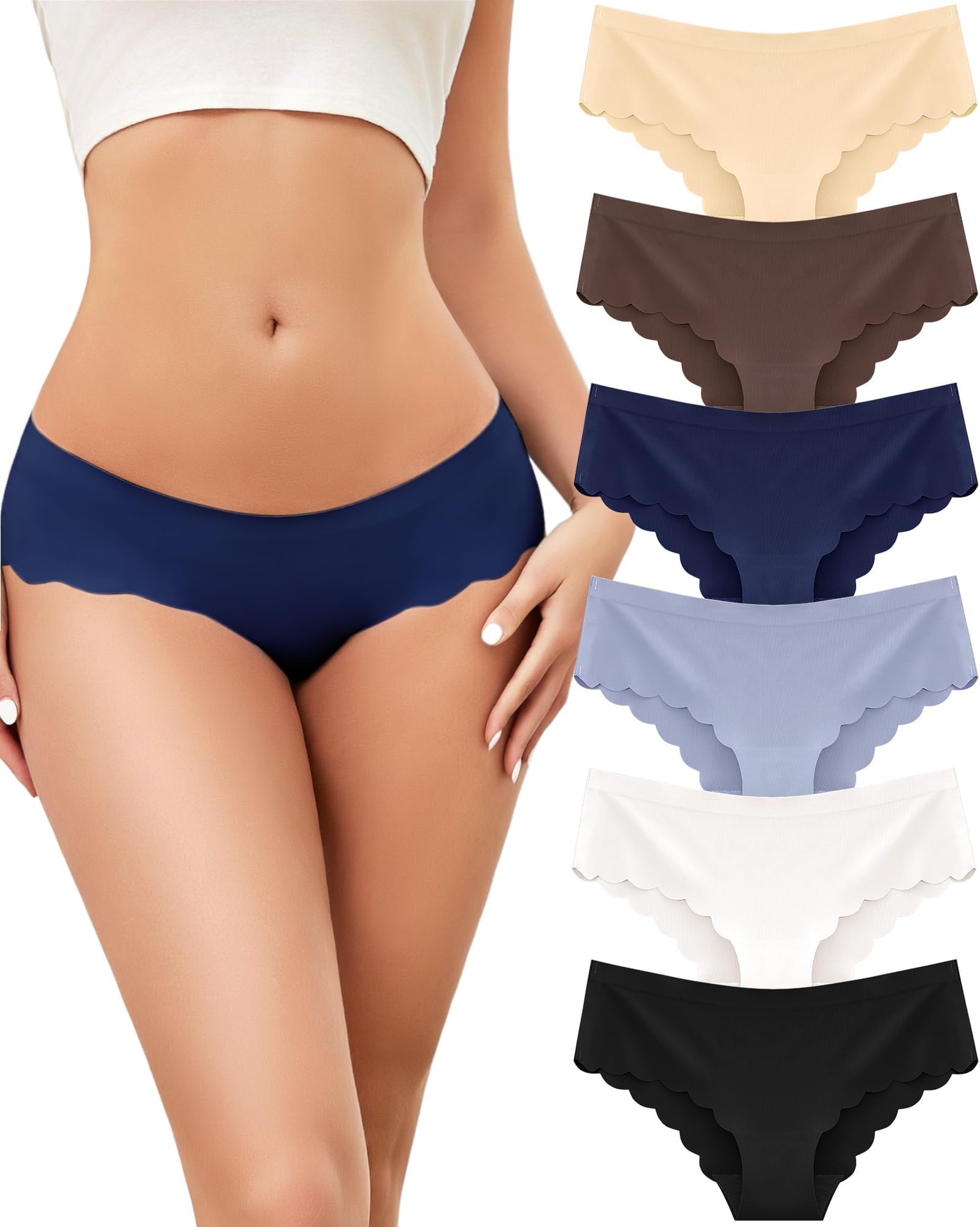 Seamless Underwear for Women Cheeky Low Rise Scalloped Edge Hipster No Show Bikini Panties S-XL