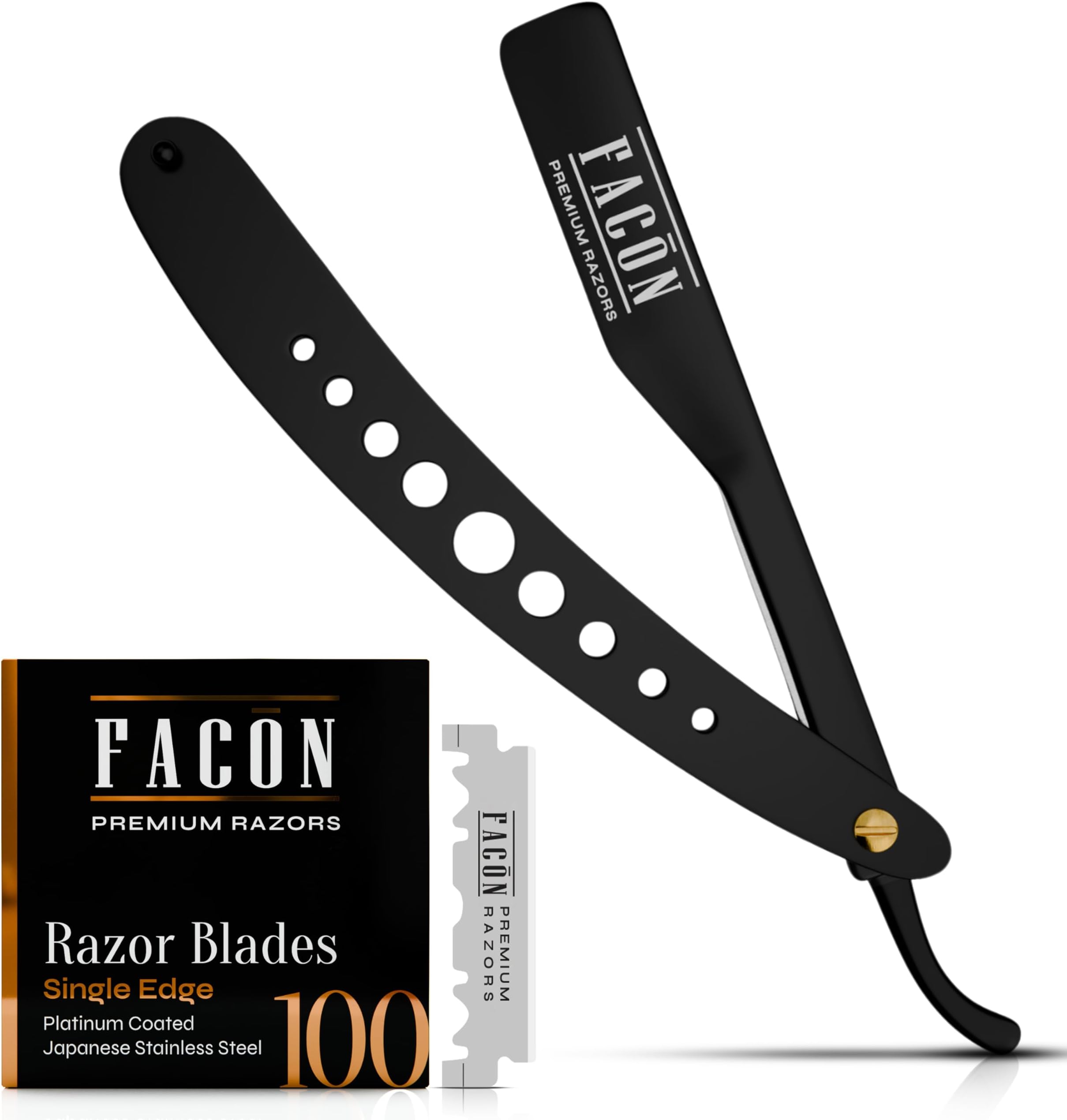 Facón Straight Razors for Men - Professional Barber Straight Edge Razor Kit with 100 Blades, Classic Stainless Steel Barbero Shaver for a Smooth & Precise Shave, Premium Barber Razor for Men's Shaving