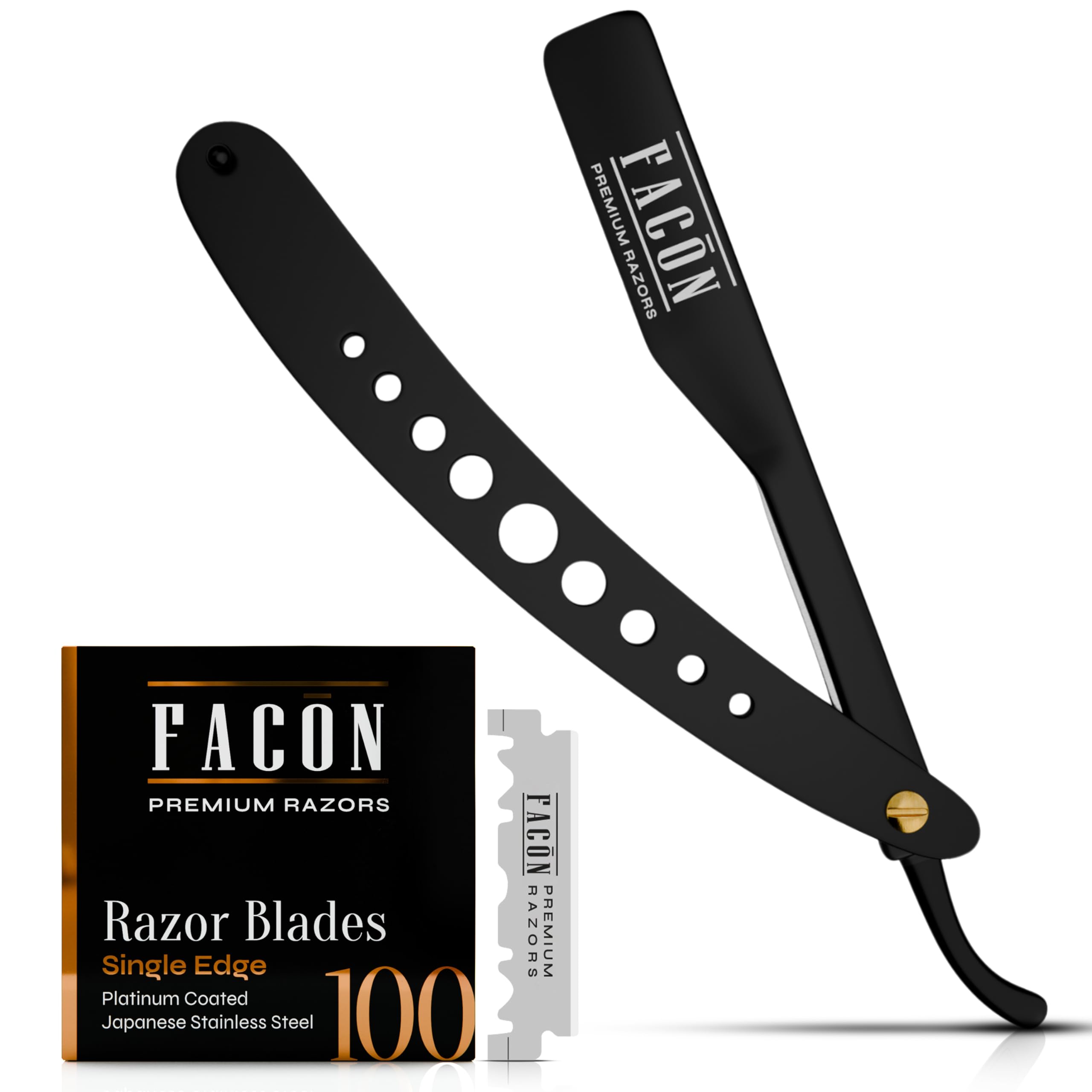 Facón Straight Razors for Men - Professional Barber Straight Edge Razor Kit with 100 Blades, Classic Stainless Steel Barbero Shaver for a Smooth & Precise Shave, Premium Barber Razor for Men's Shaving