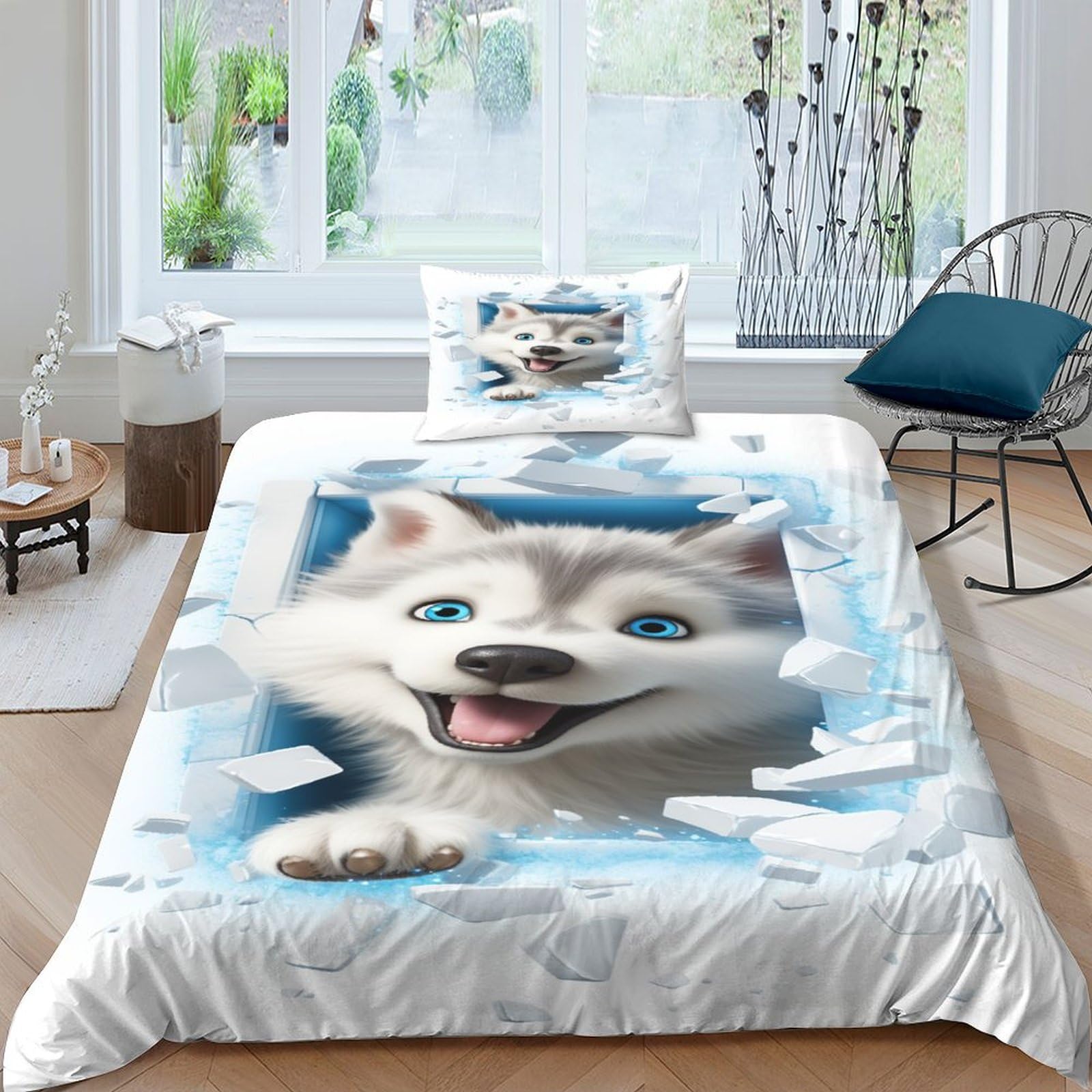 Housse de couette loup 3D facile d'entretien en microfibre pour éviter le repassage