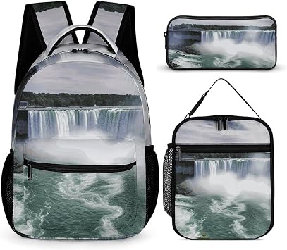 3 Pcs Backpack Set Niagara Falls Travel Bag Portable Casual Daypack Sports Backpacks with Lunch Box Pencil Case