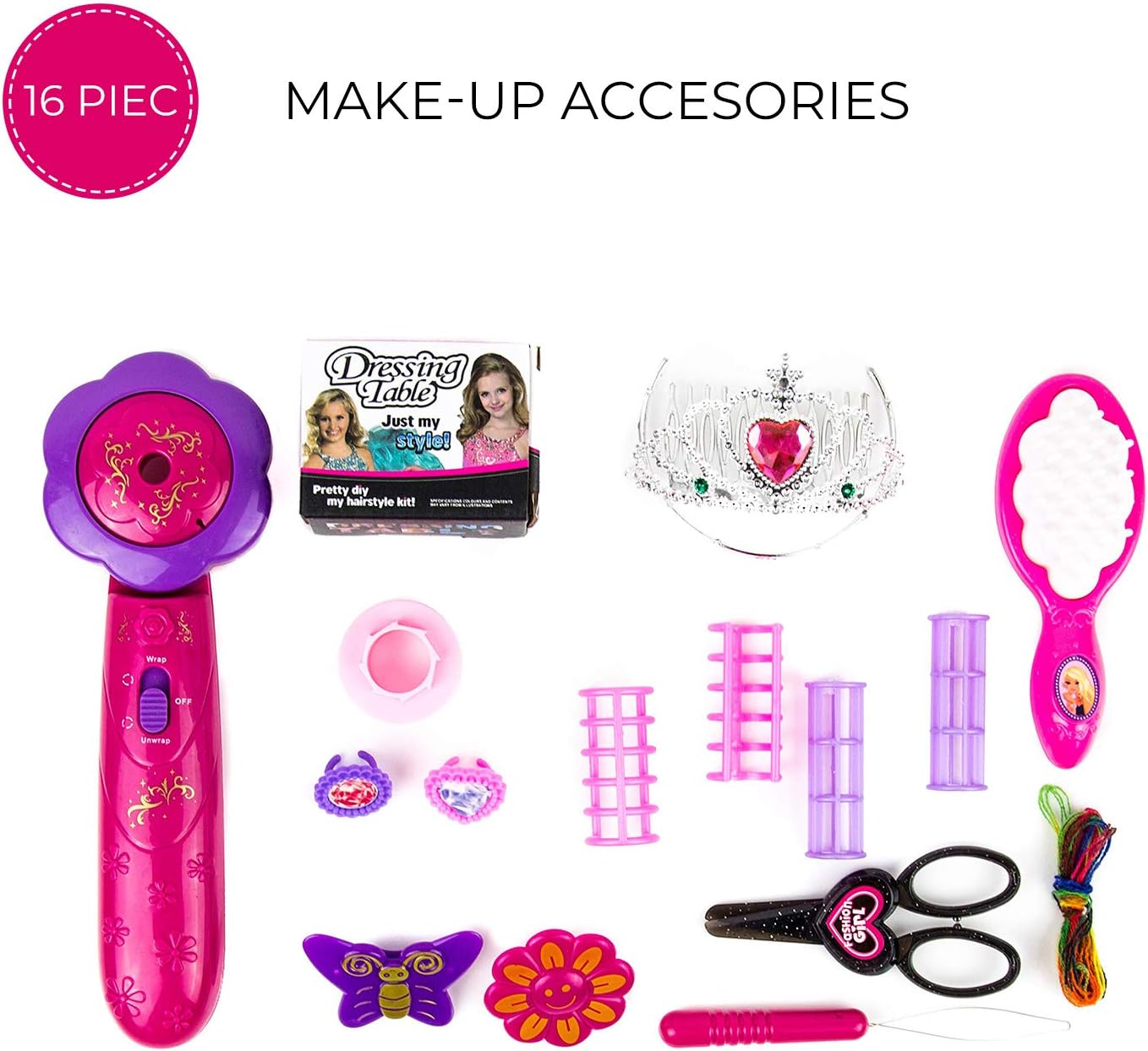 Toysery Pretend Play Kids Dressing Table, Princess Vanity Dresser Table Set, Little Girl Portable Makeup Table Toddler Toy with Lights, Sounds, Beauty Mirror, Fashion and Makeup Accessories Tool Kit : Toys & Games