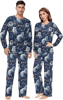 Par pyjamasset söta balinesiska katter marinblå långärmad pyjamas för män och kvinnor mjuk varm långärmad