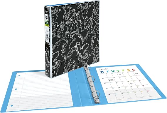Avery Durable View 3 Ring Binder, 1 Inch Round Rings, Black and White Marble Waves, 1 Fashion Binder (26743)