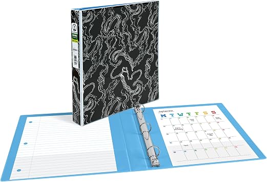Avery Durable View 3 Ring Binder, 1 Inch Round Rings, Black and White Marble Waves, 1 Fashion Binder (26743)