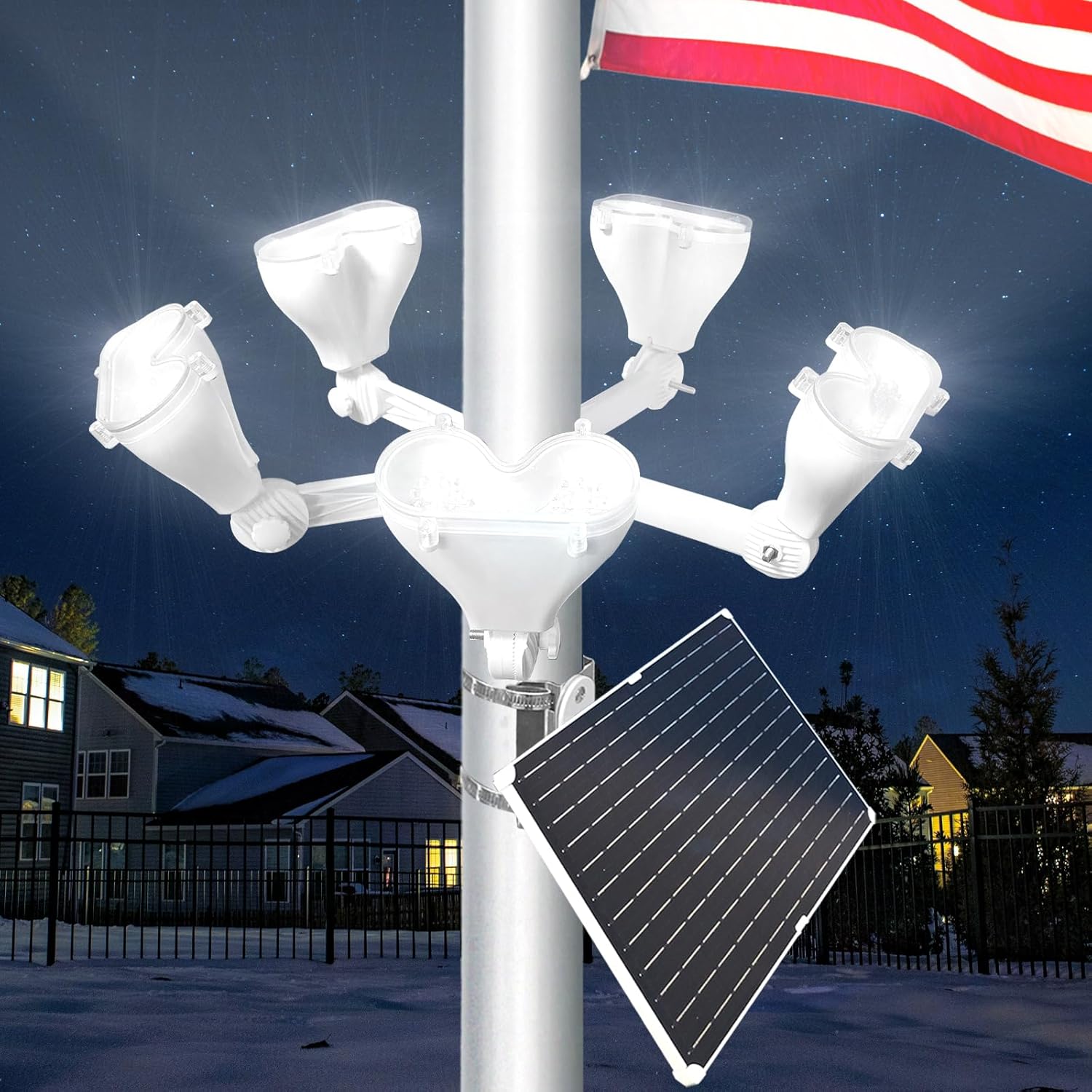 Flagpole Solar Light, Flag Pole Light Solar Powered, 4800LM High Brightness & 12000mAh Battery, IP65 Waterproof 5-in-1 LED Outdoor Flag Lights with Dusk-to-Dawn Sensor