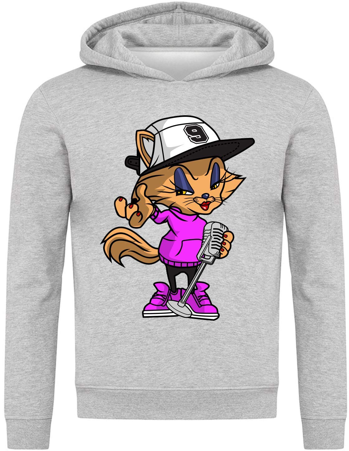 Urban Styled Cat Hip Hop Girl Felpa con Cappuccio Unisex