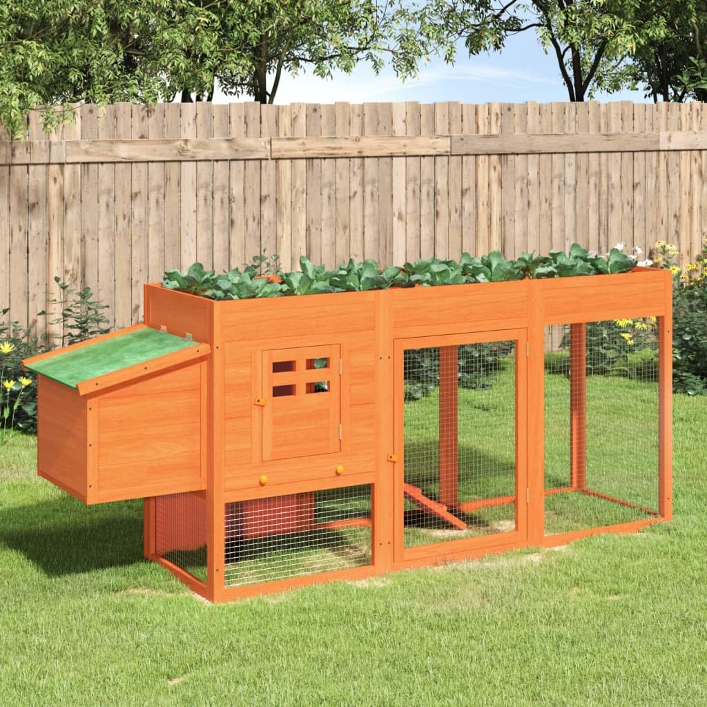 Gallinero de madera maciza de pino 204 x 50 x 84 cm con techo impermeable, nido y rampa para pollos y conejos