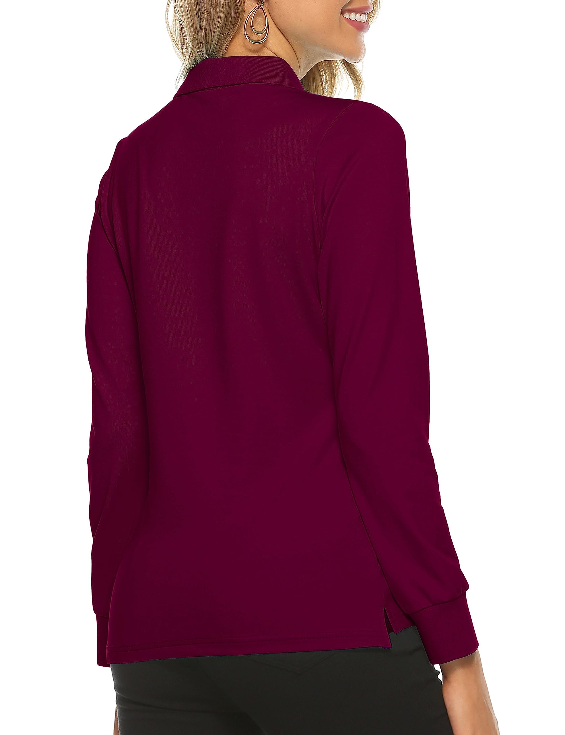 MoFiz Polo Donna Manica Lunga Poloshirt Lavoro Camicia Sportiva Golf Top con Bottoni