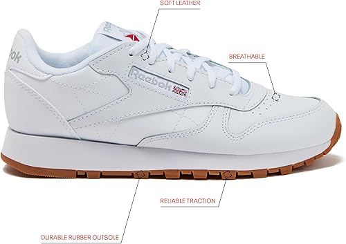 Miniatura 2 de Reebok Zapatos clásicos de cuero para niñas y niños pequeños, zapatos deportivos para niños pequeños o grandes, zapatos de tenis para niñas o niños