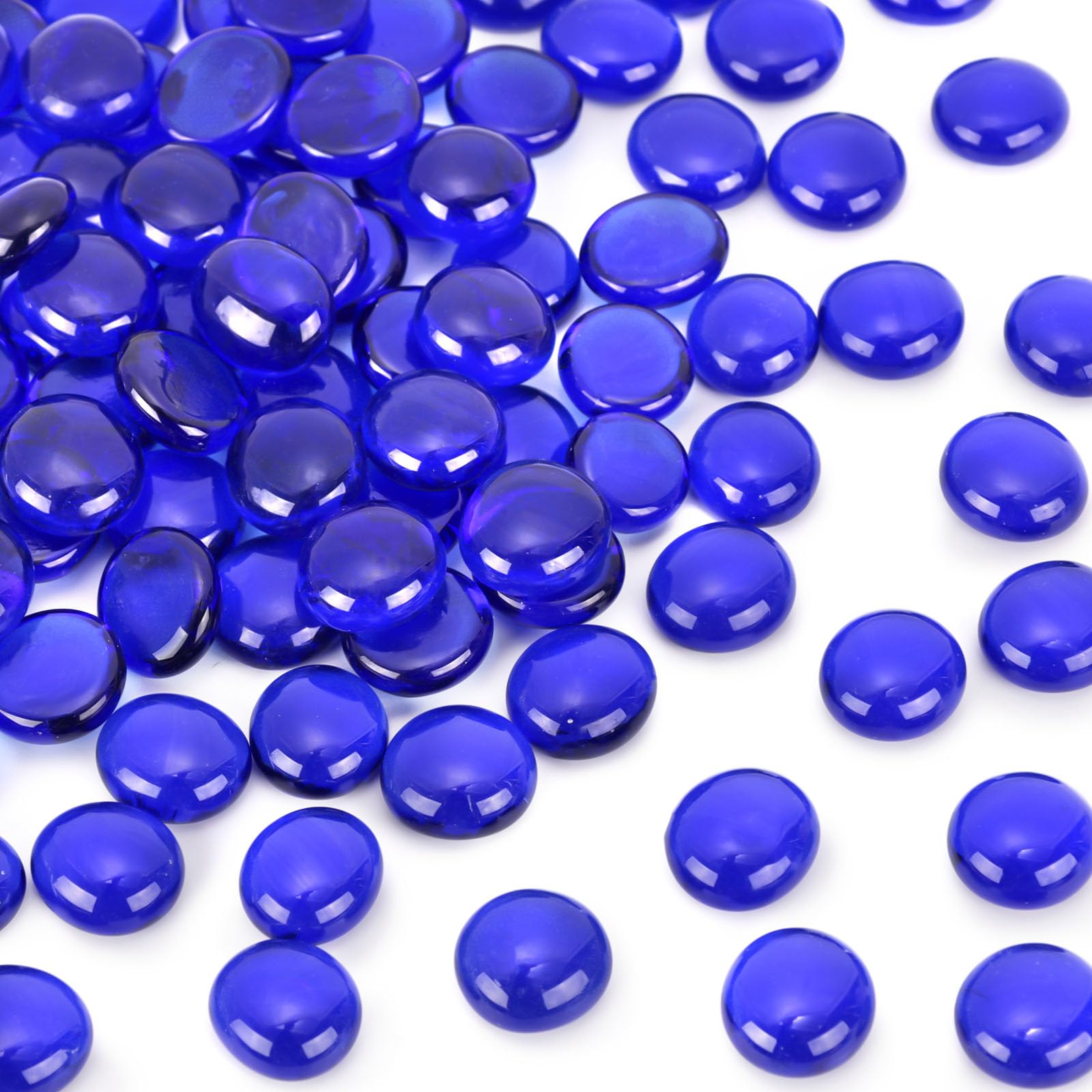 FUTUREPLUSX 1 LB Dark Blue Glass Beads, Flat Marbles for Vase Fillers