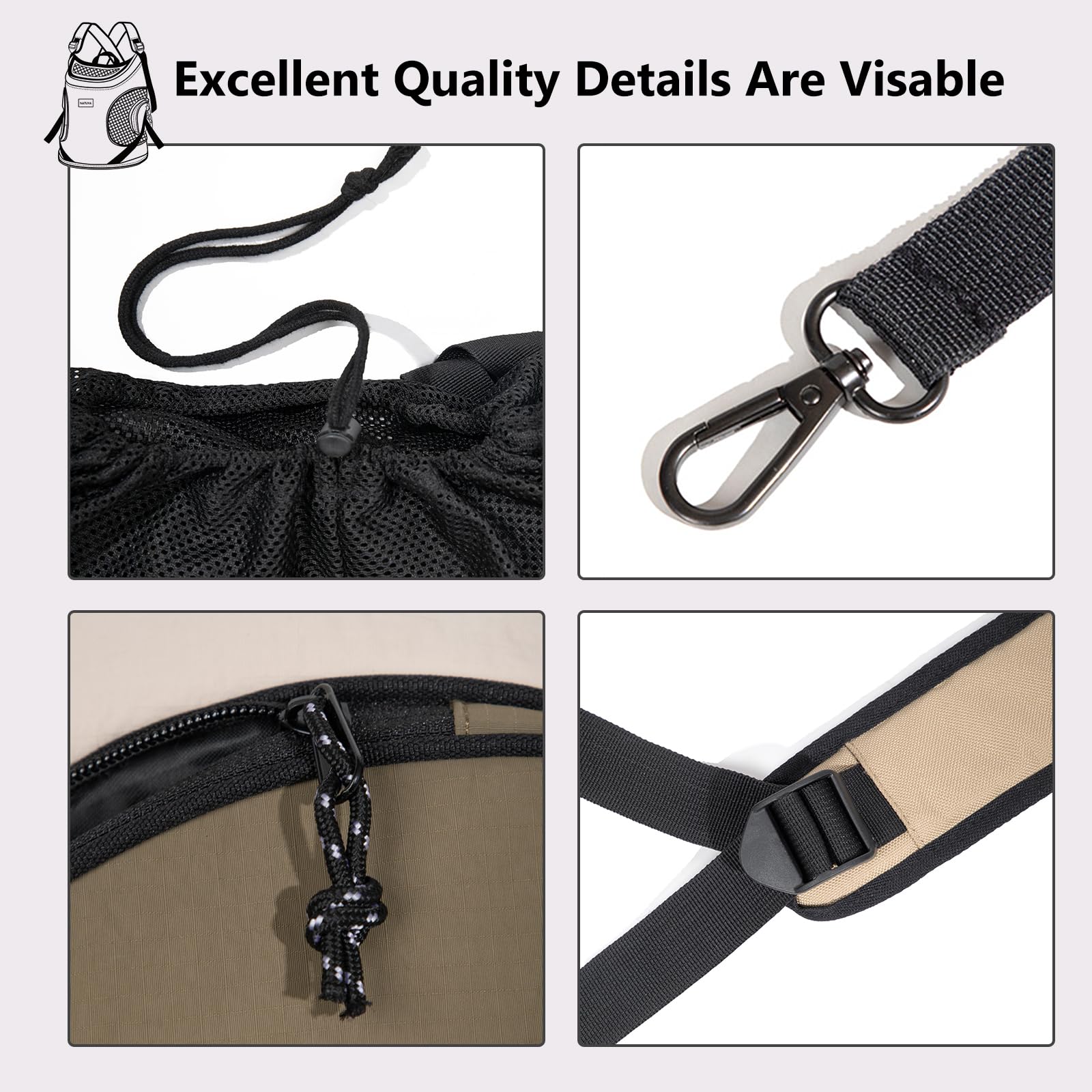 NATUYA Hundetragetasche für kleine Hunde, Haustier-Tragetasche mit gepolsterter Bodenmatte, 2 Reißverschlusstaschen, Reisen, Wandern, Haustier-Front-Hundetragetasche (Grau)