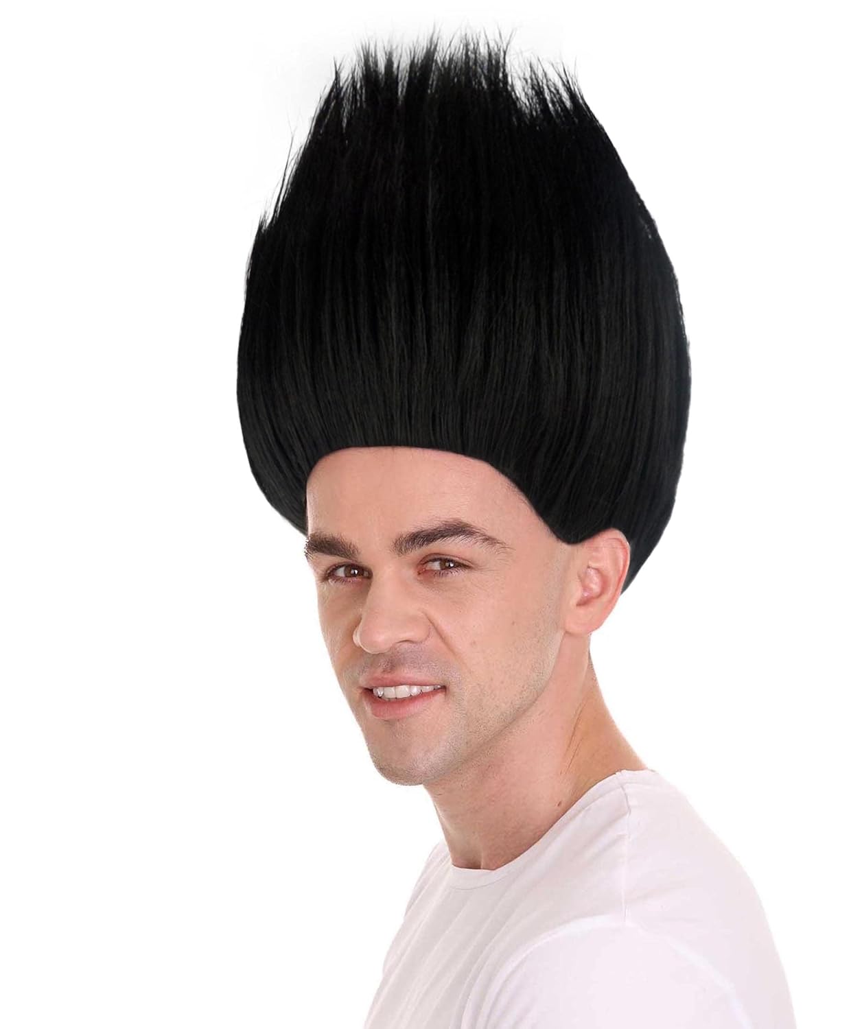 HPO Teen & Adult Unisex Black Straight Troll Wig – 10" Synthetic Fiber Hair – Breathable Capless Cap – Ideal for Halloween, Cosplay, Festival & Anime Party
