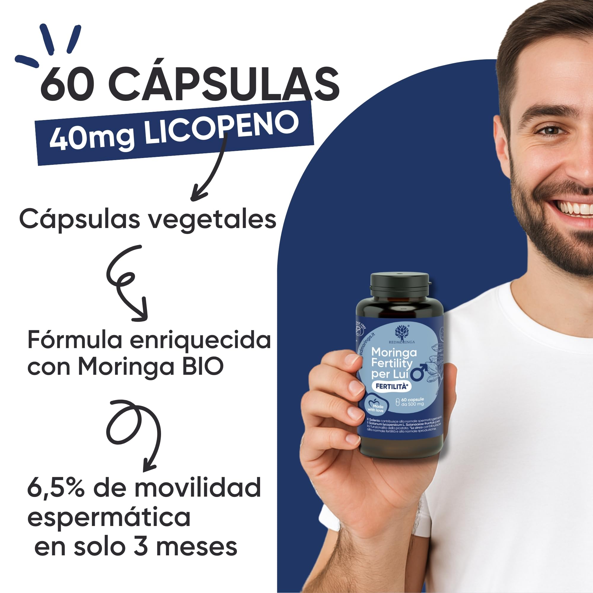 Suplemento Fertilidad Masculina – Moringa, Licopeno Alta Concentración, Citrulina, Arginina, L-Carnitina, Zinc, Selenio, Coenzima Q10 – Apoya Motilidad y Vitalidad de los Espermatozoides 60 Cápsulas